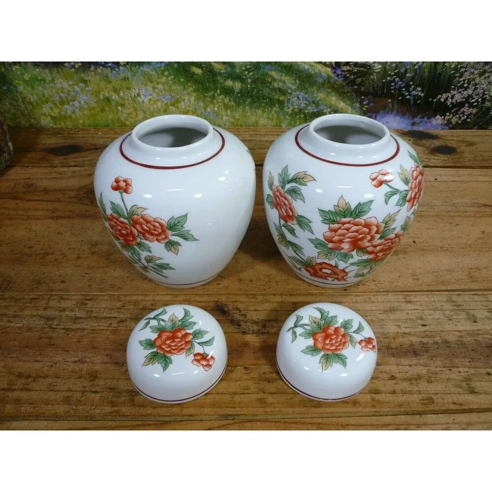 Pair of Asian Chrysanthemum Ginger Jars Andrea Sadek Japan